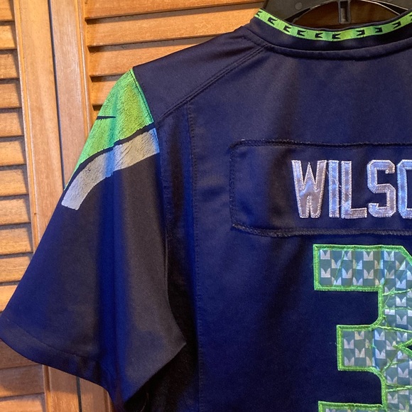 Nike Seahawks #3 Russell Wilson Navy Blue & Green Football Jersey - Picture 15 of 16
